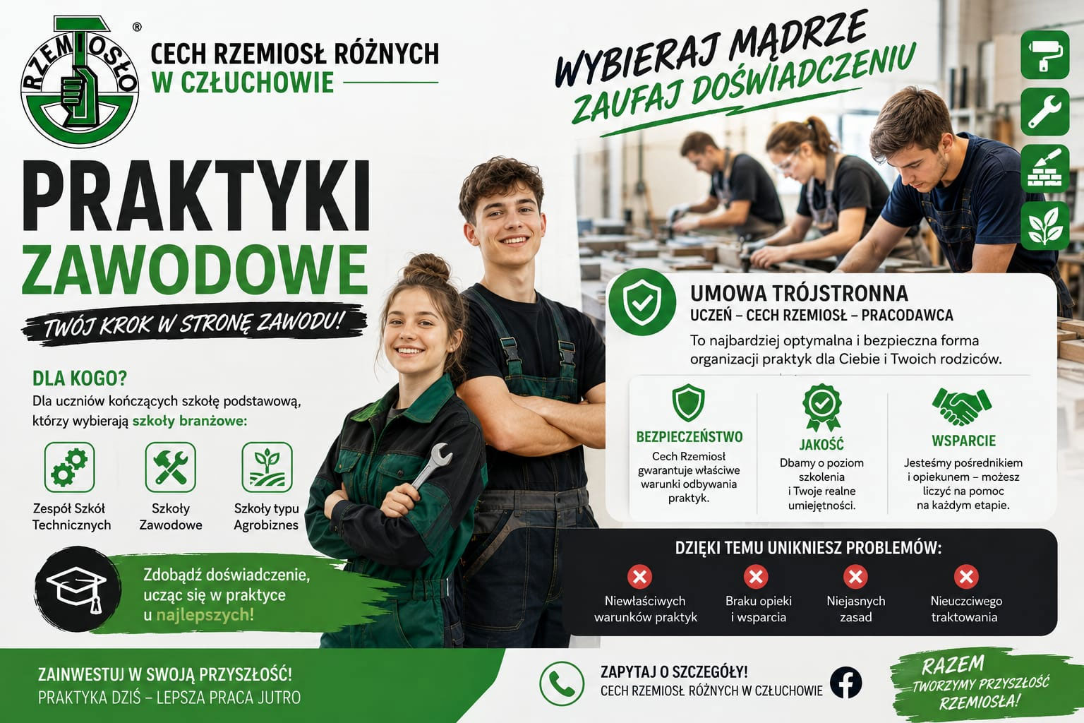 Praktyki zawodowe dla uczniów - ulotka
